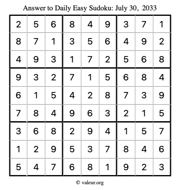 Answer to easy sudoku July 30, 2033