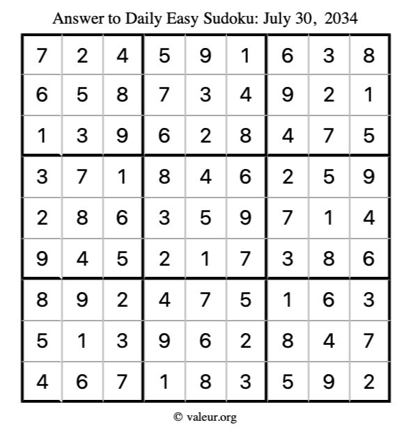 Answer to easy sudoku July 30, 2034