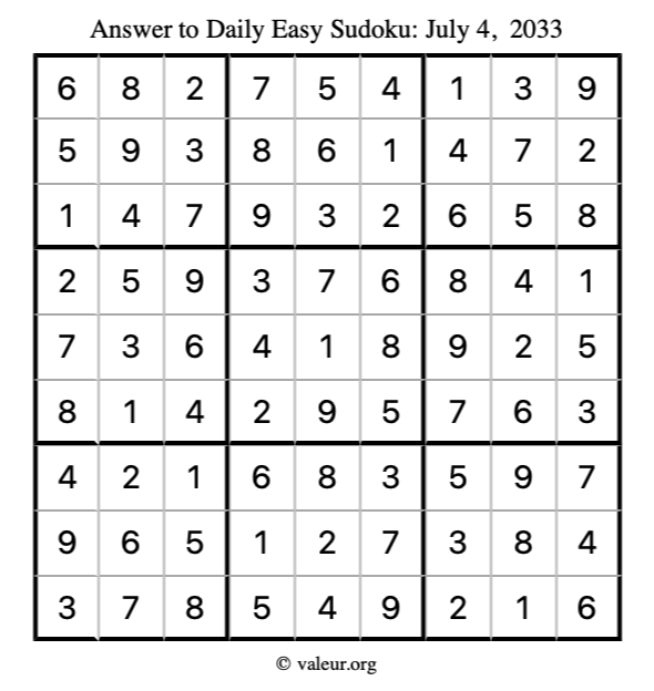 Answer to easy sudoku July 4, 2033