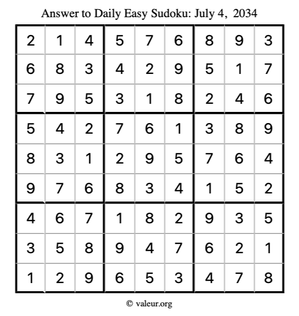 Answer to easy sudoku July 4, 2034
