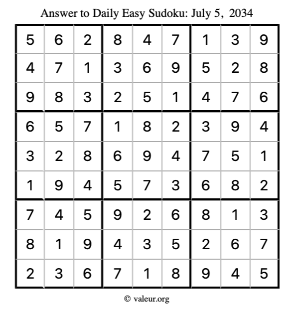 Answer to easy sudoku July 5, 2034