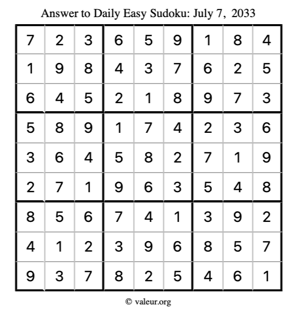 Answer to easy sudoku July 7, 2033