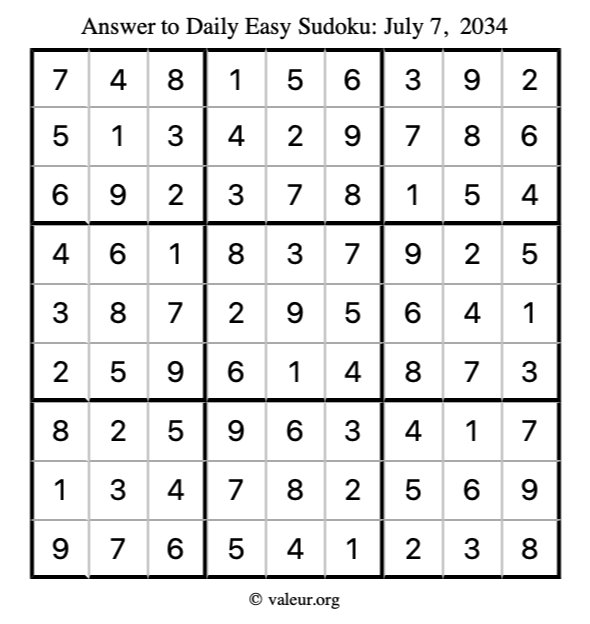 Answer to easy sudoku July 7, 2034