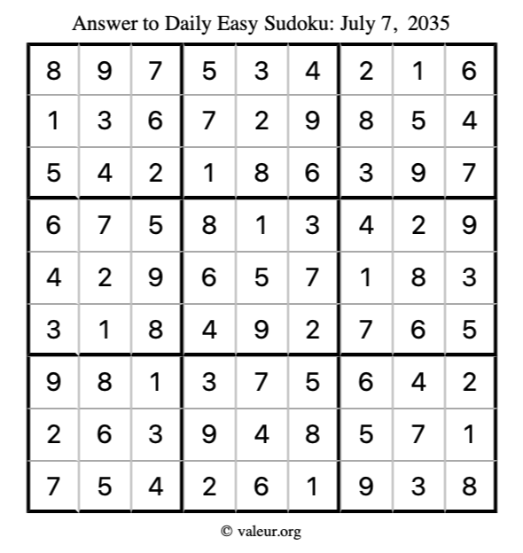 Answer to easy sudoku July 7, 2035