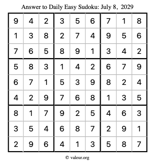 Answer to easy sudoku July 8, 2029
