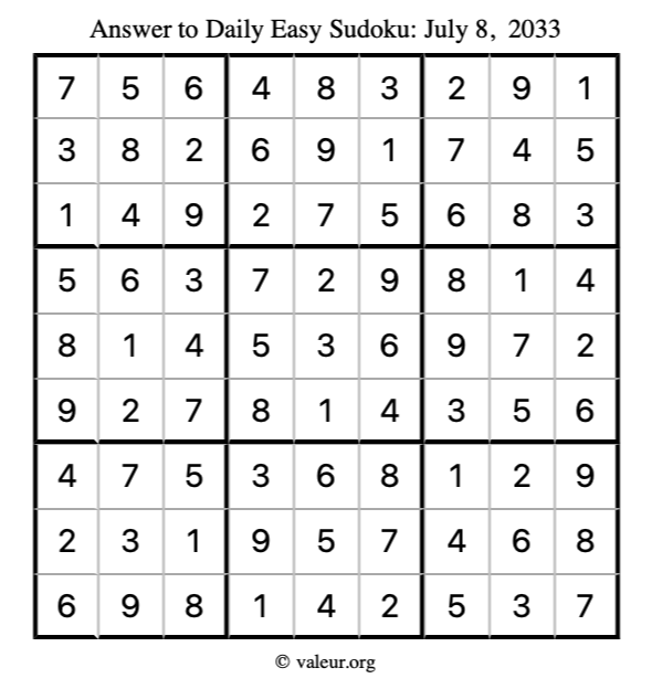 Answer to easy sudoku July 8, 2033