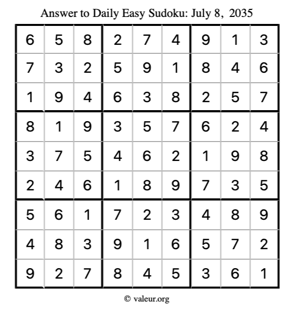 Answer to easy sudoku July 8, 2035