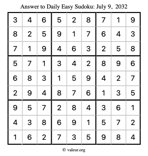 Answer to easy sudoku July 9, 2032