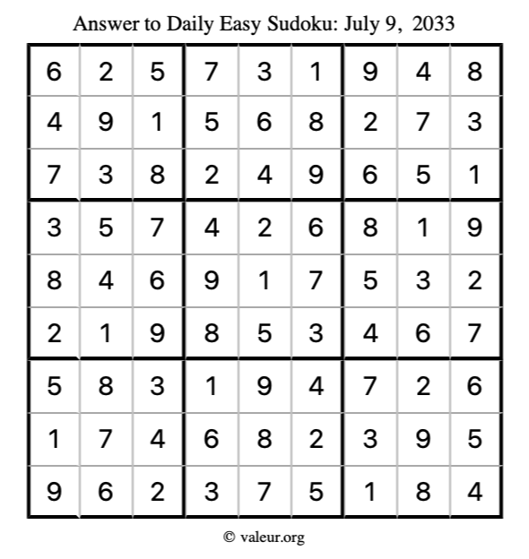 Answer to easy sudoku July 9, 2033