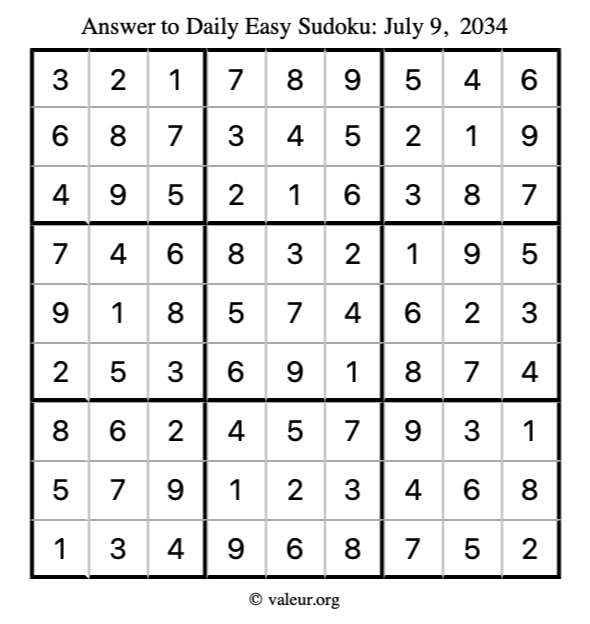 Answer to easy sudoku July 9, 2034