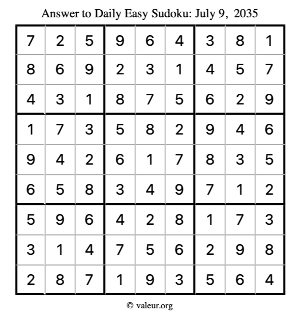 Answer to easy sudoku July 9, 2035