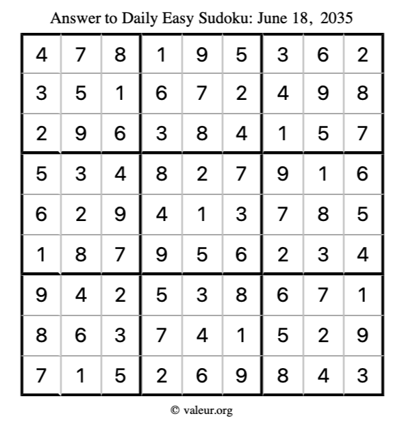 Answer to easy sudoku June 18, 2035