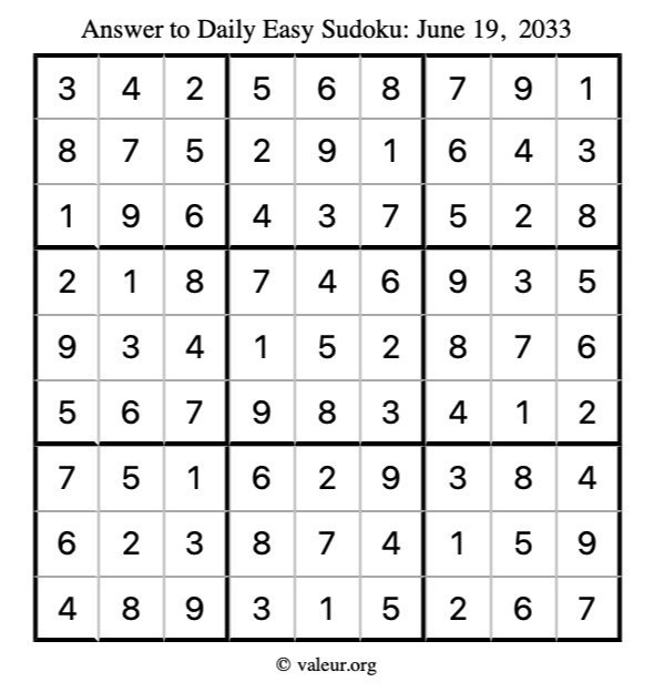 Answer to easy sudoku June 19, 2033