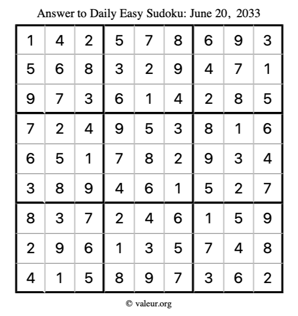 Answer to easy sudoku June 20, 2033