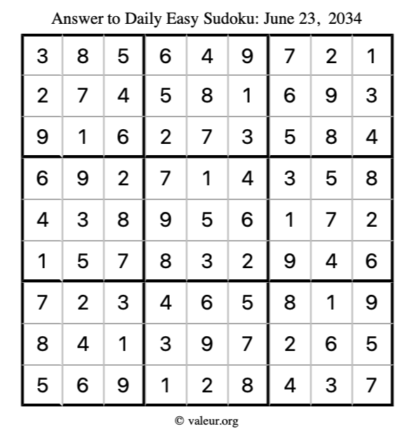 Answer to easy sudoku June 23, 2034