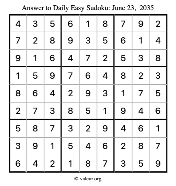 Answer to easy sudoku June 23, 2035
