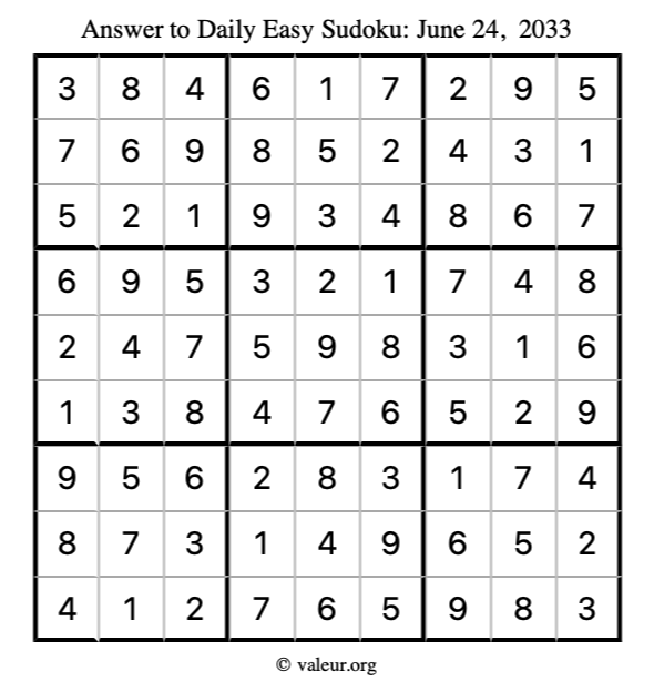 Answer to easy sudoku June 24, 2033