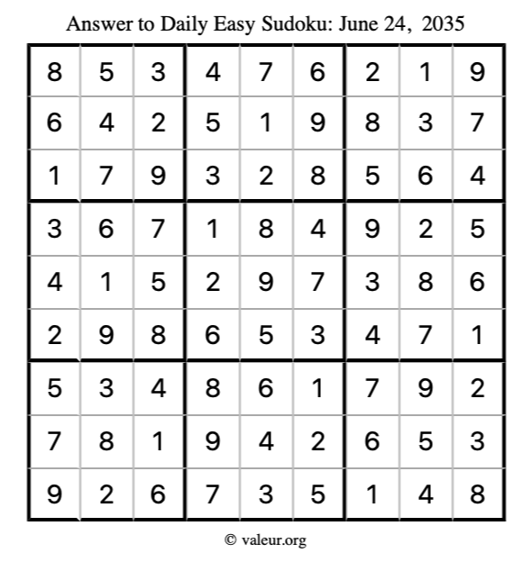 Answer to easy sudoku June 24, 2035