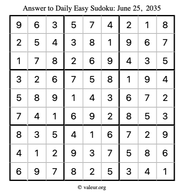 Answer to easy sudoku June 25, 2035