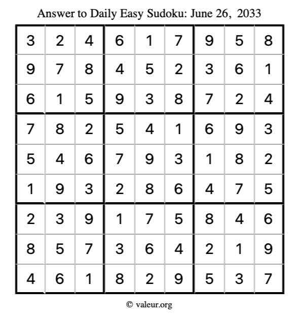 Answer to easy sudoku June 26, 2033