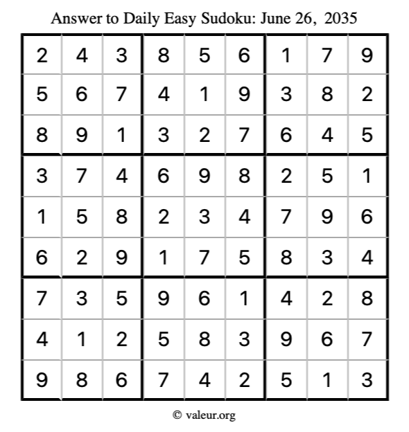 Answer to easy sudoku June 26, 2035