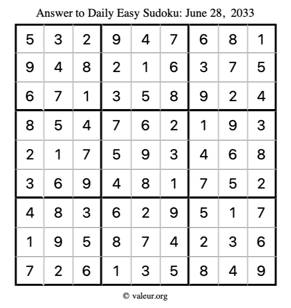 Answer to easy sudoku June 28, 2033