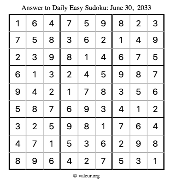 Answer to easy sudoku June 30, 2033