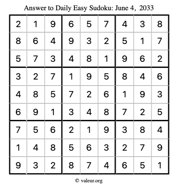 Answer to easy sudoku June 4, 2033