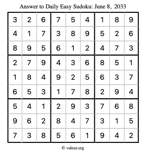 Answer to easy sudoku June 8, 2033