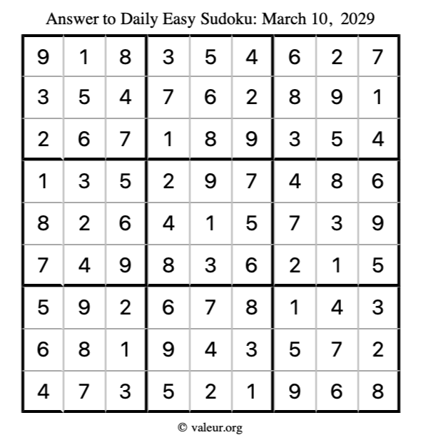 Answer to easy sudoku March 10, 2029