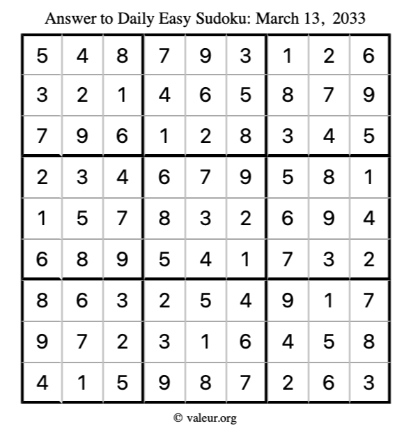 Answer to easy sudoku March 13, 2033