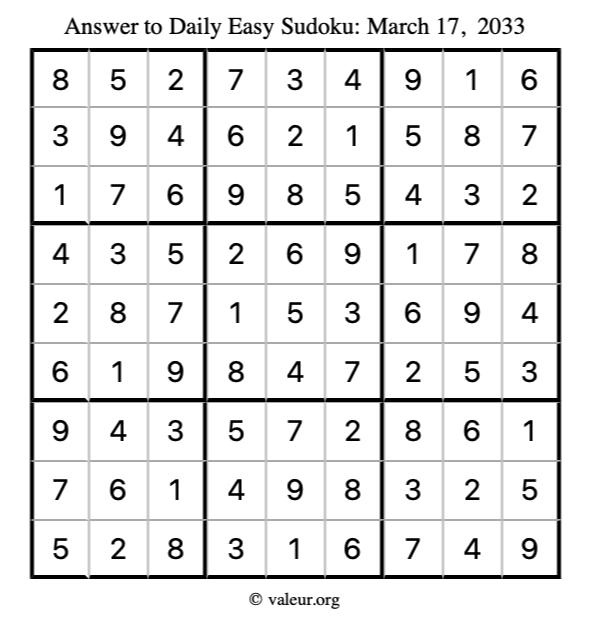 Answer to easy sudoku March 17, 2033