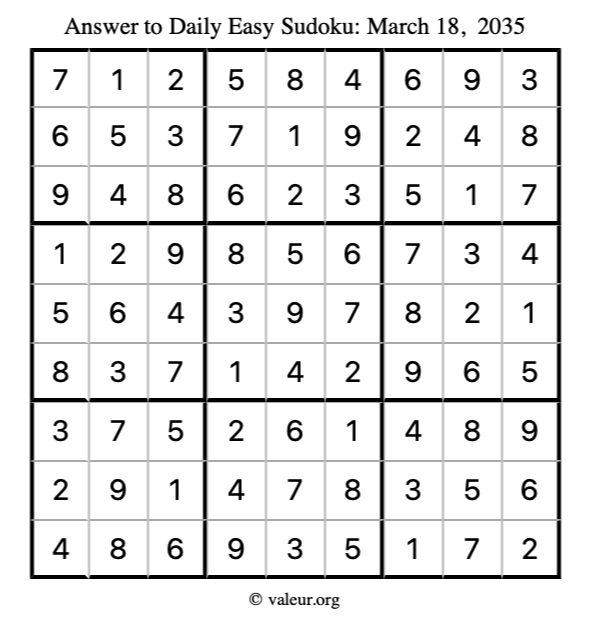 Answer to easy sudoku March 18, 2035