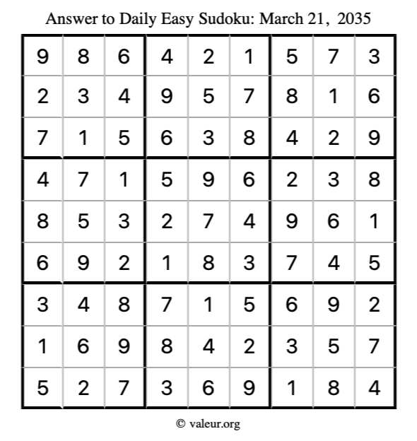 Answer to easy sudoku March 21, 2035
