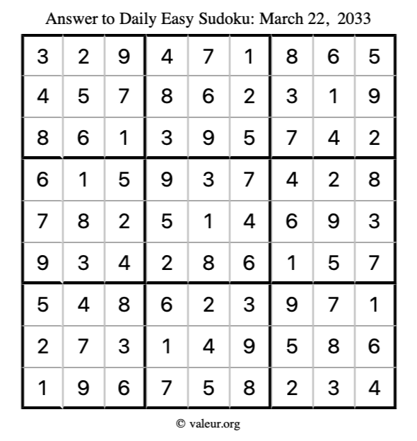 Answer to easy sudoku March 22, 2033