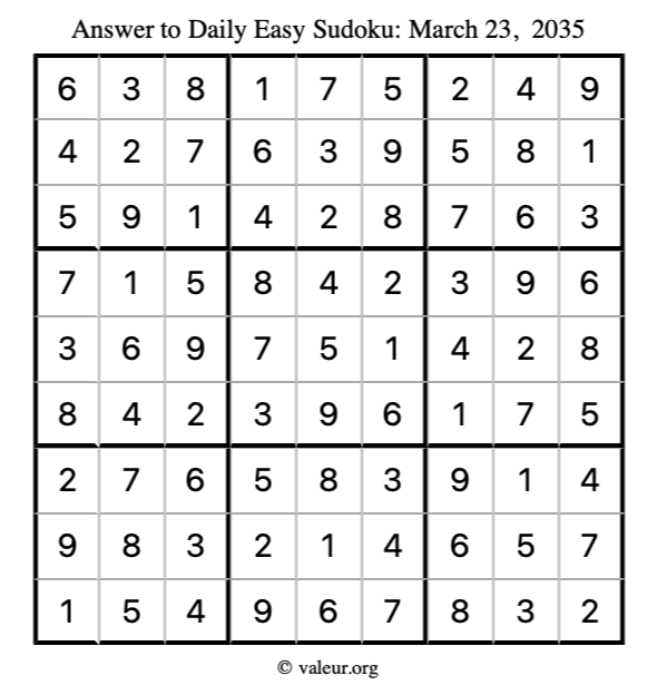 Answer to easy sudoku March 23, 2035