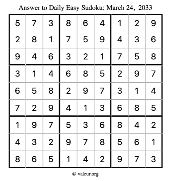 Answer to easy sudoku March 24, 2033