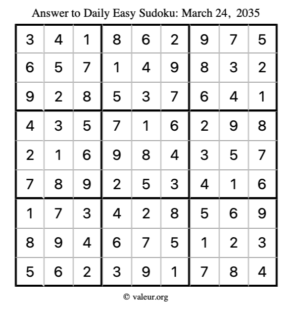 Answer to easy sudoku March 24, 2035