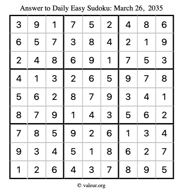 Answer to easy sudoku March 26, 2035