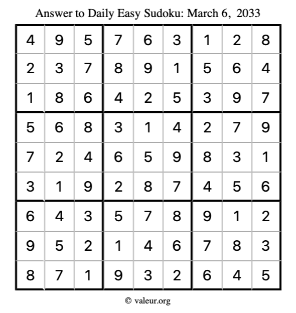 Answer to easy sudoku March 6, 2033