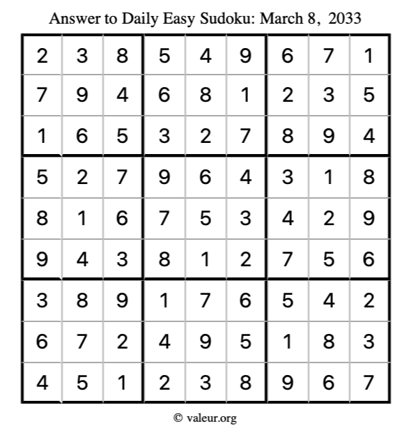 Answer to easy sudoku March 8, 2033