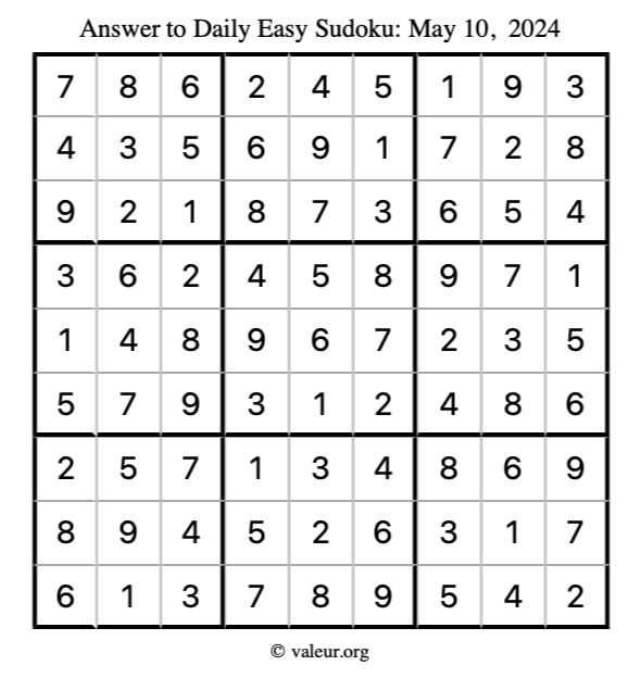 Answer to easy sudoku May 10, 2024