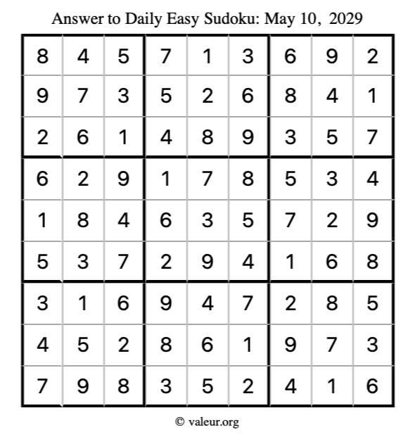 Answer to easy sudoku May 10, 2029