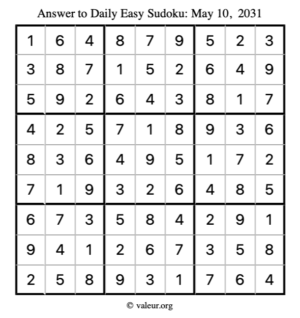 Answer to easy sudoku May 10, 2031