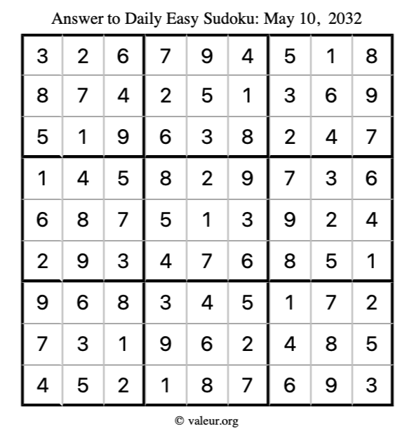 Answer to easy sudoku May 10, 2032