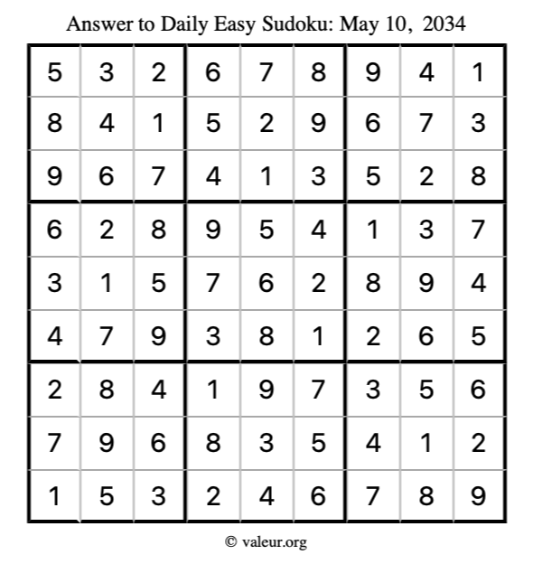 Answer to easy sudoku May 10, 2034