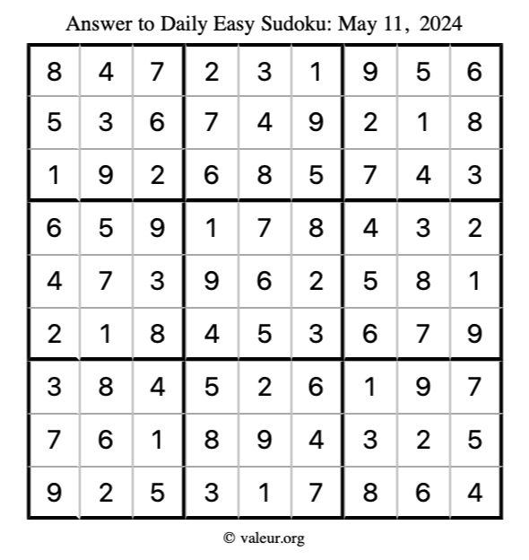 Answer to easy sudoku May 11, 2024