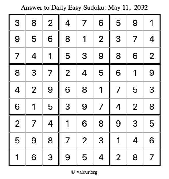 Answer to easy sudoku May 11, 2032