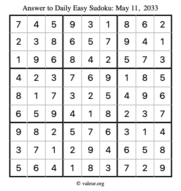 Answer to easy sudoku May 11, 2033