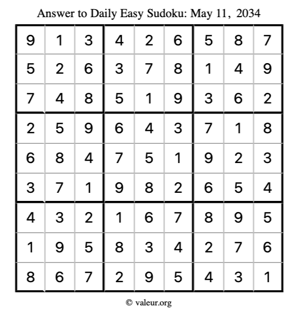 Answer to easy sudoku May 11, 2034